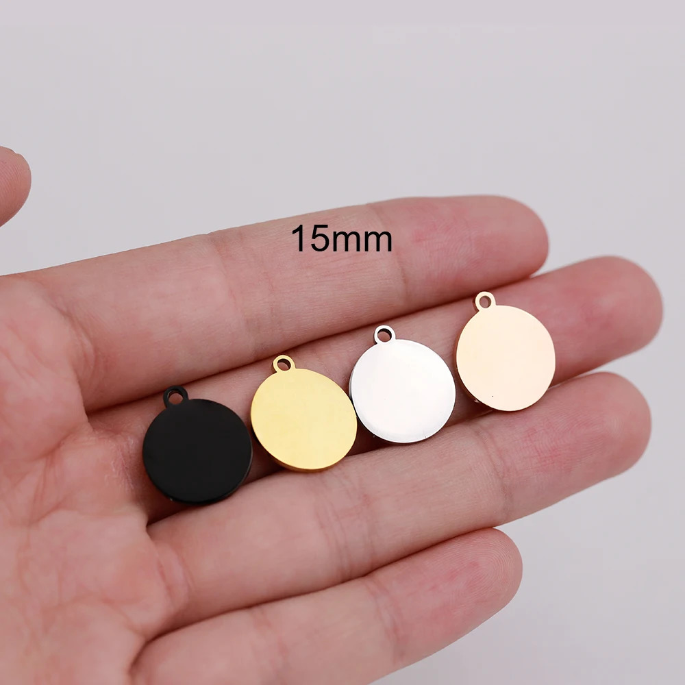 MaiLun 50pcs 10mm 12mm 15mm 18mm 20mm Blank Tags Stainless Steel Circle Charms Wholesale Tags Engravable Metal Badge Tags260429