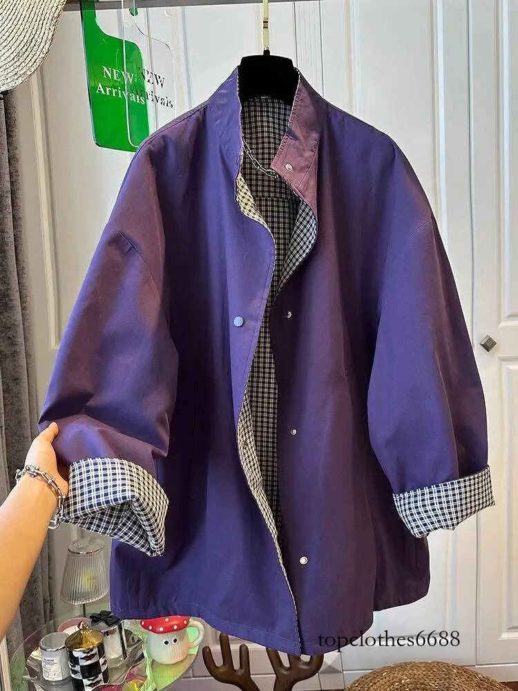 SuperAen Loose Cotton Leather Patchwork Lapel Collar Design Jackets for Women Fashion Plaid Long-sleeved Spring New Coats