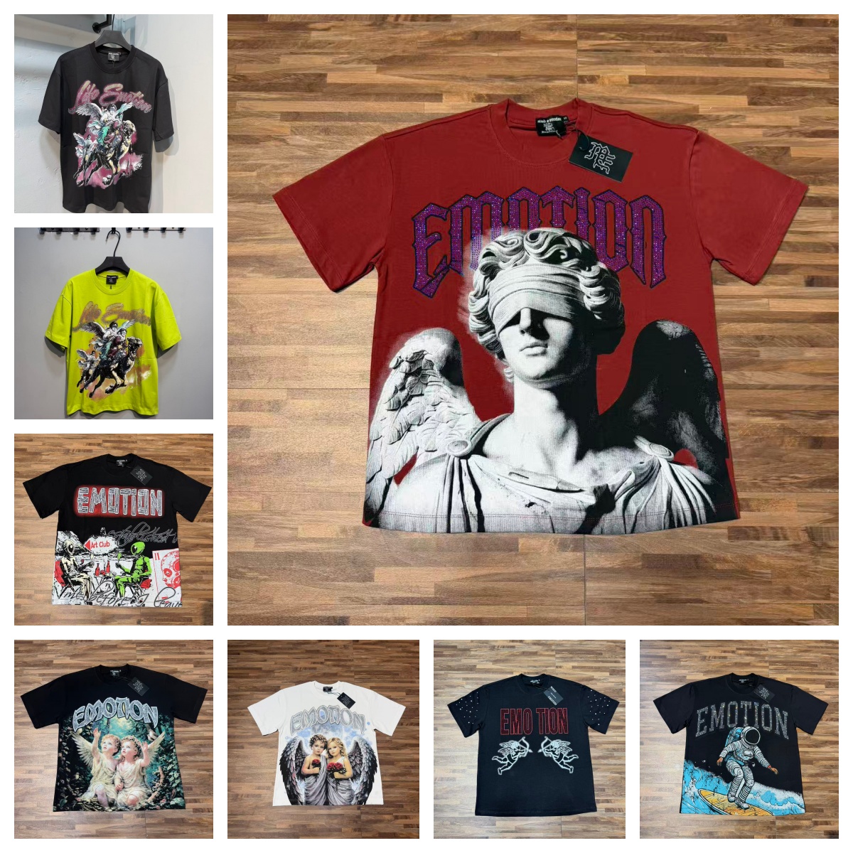 MIXED EMOTTON High street hip-hop men's short sleeved shirt designer style short sleeved y2k rhinestone oversized printed t-shirt summer must-h