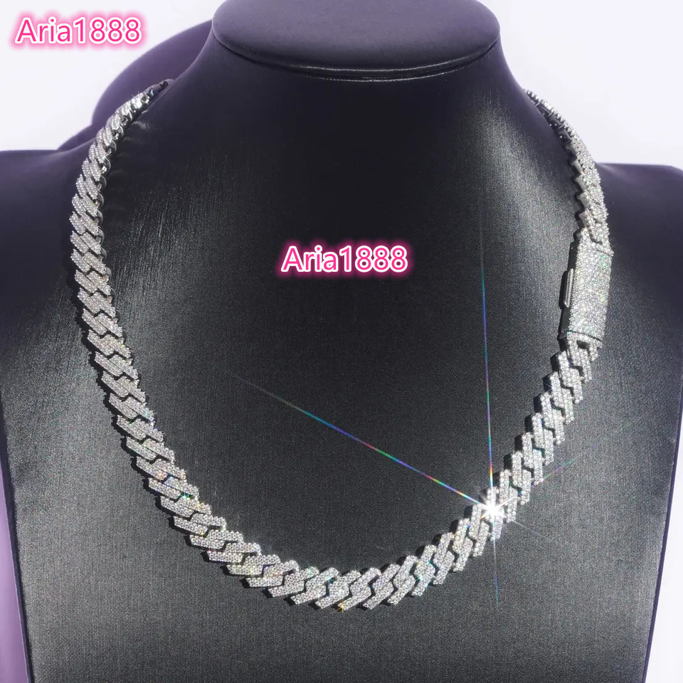 Wholesale Price Custom Hip Hop Jewelry S925 Sterling Silver Rhodium Plated d Color Vvs Moissanite 12mm Cuban Link Chain