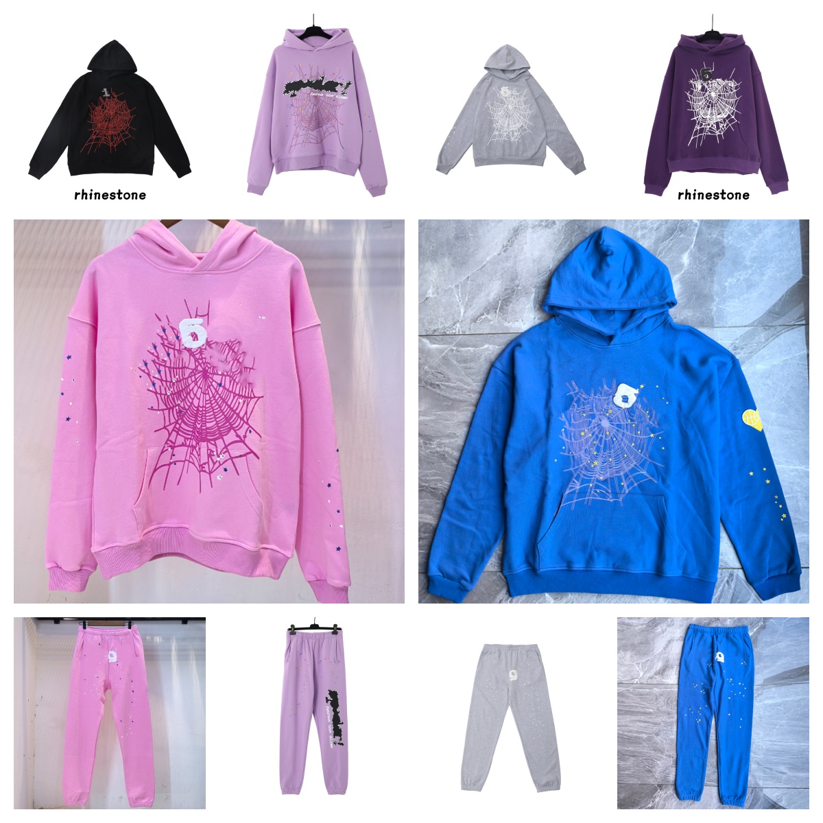 Designer Spider Hoodie and Pants Set: Trendy Men Hoodie and Womens Hoodies in High Quality Pure Cotton with Rhinestone Decoration Street Casual Rapp