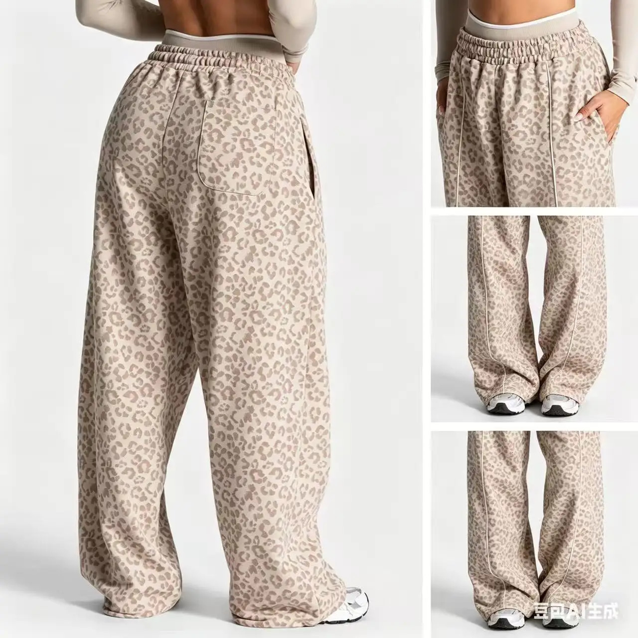 Womens European American Style Loose Leopard Print Athletic Pants Quick-Dry Breathable Comfortable Casual Yoga Trousers fo 260430
