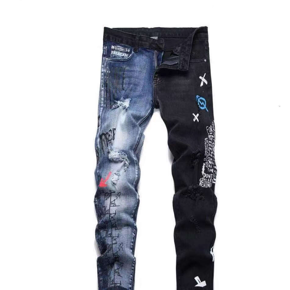 Designer 2026 European American Men's Hip-hop Street Style Embroidered Front And Back Heavy-duty Stretch Slim-fit Straight-leg Luxury Denim Pan