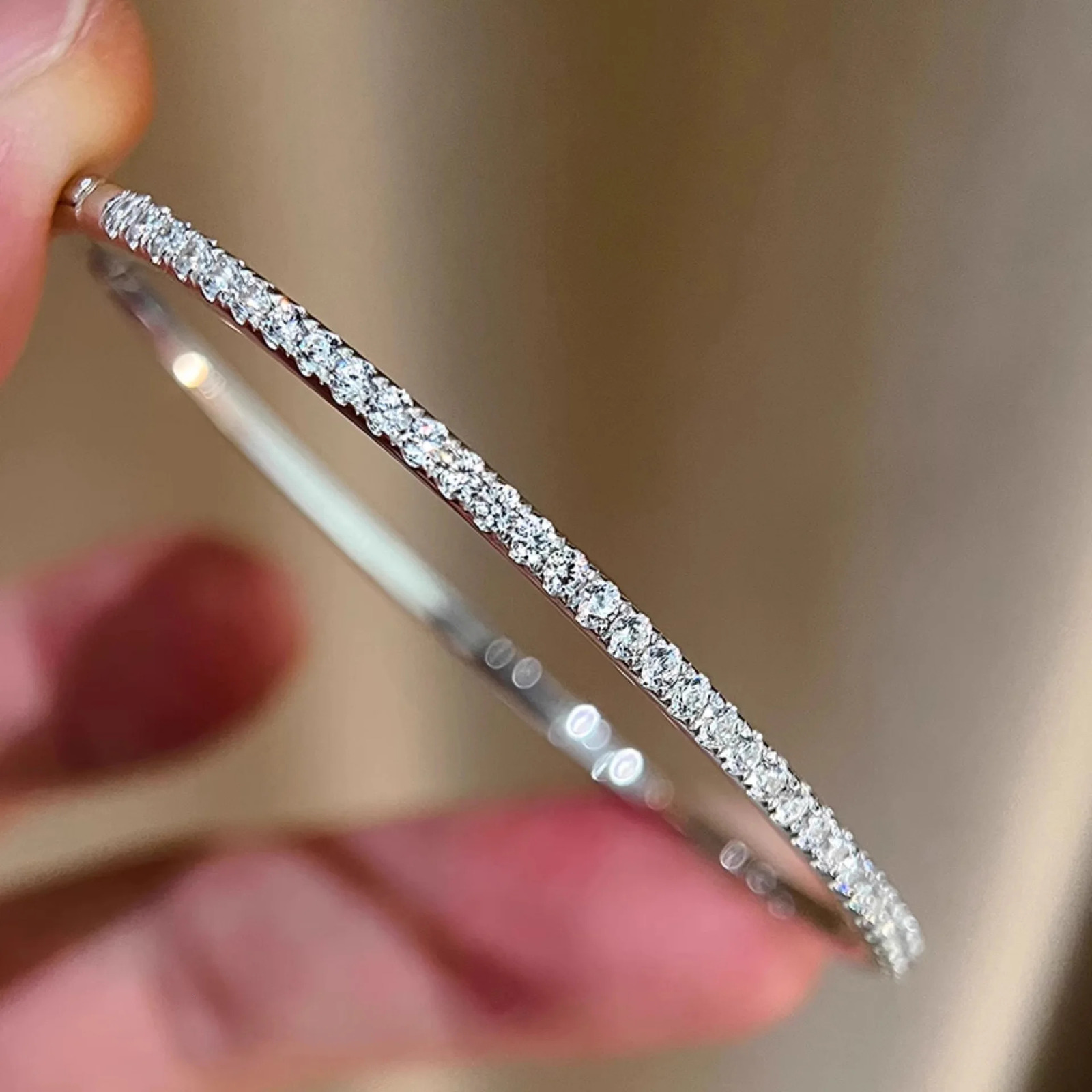 Quality Pure 925 Sterling Silver Jewelry For Women Gold Bangle Move Diamond Bangle Wedding Jewelry 6cm Tennis Bangle 260430