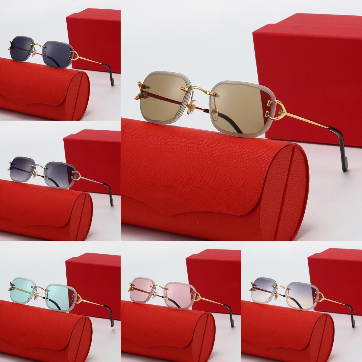 Summer Sunglasses Men Designer Glasses Women Rectangle Fashion Eyewear High Street Style UV Resistant UV400 Metal Frameless Special Box lunette de s