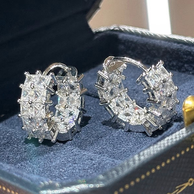 Cubic Zirconia Hoop Earrings for Women Hypoallergenic Sterling Silver Post Everyday Circle Earrings Fashion Jewelry Gift for Her Wife Mother Birthda