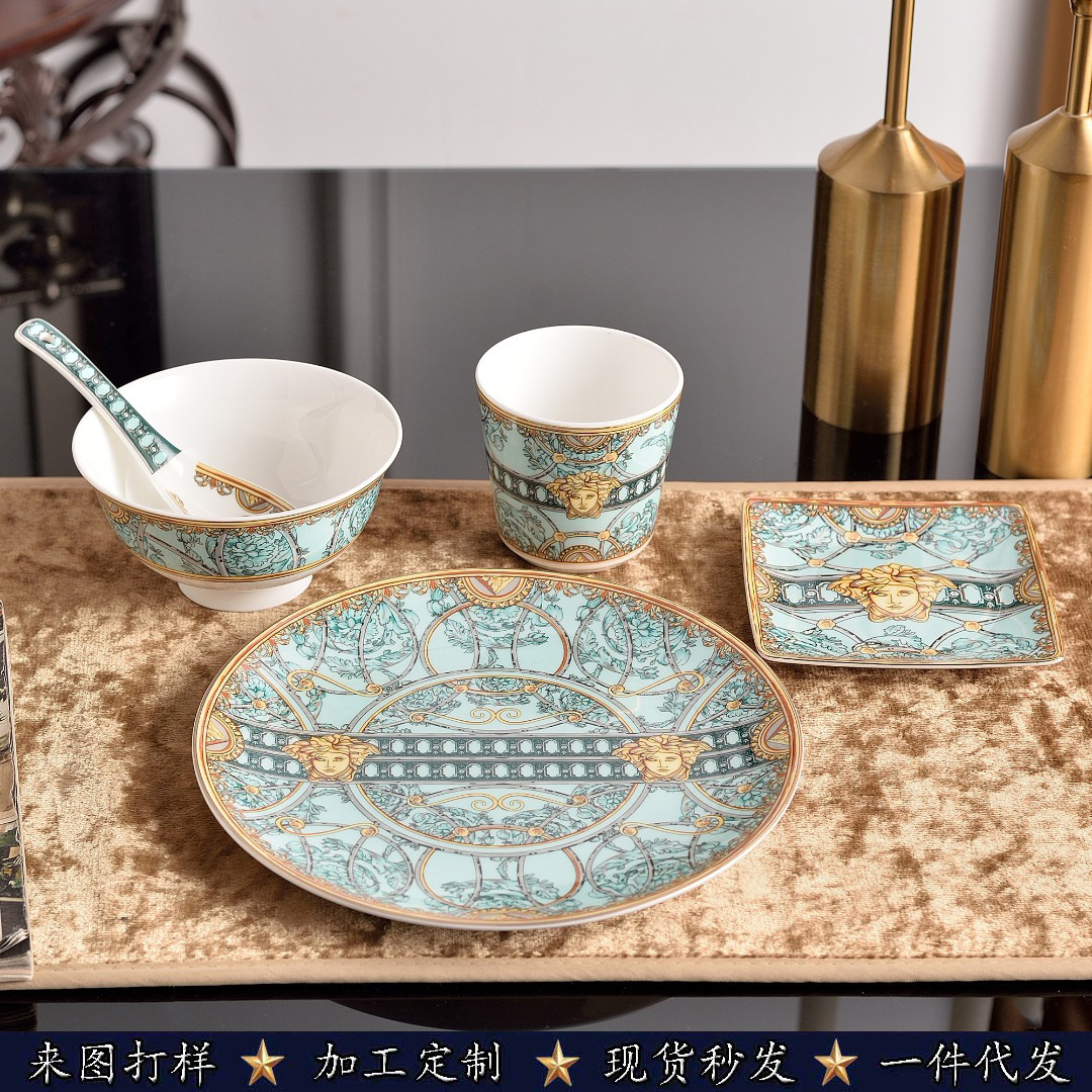 European ceramic dish set, household spoon seasoning bottle, soup basin plate combination, full set-image-1104554466