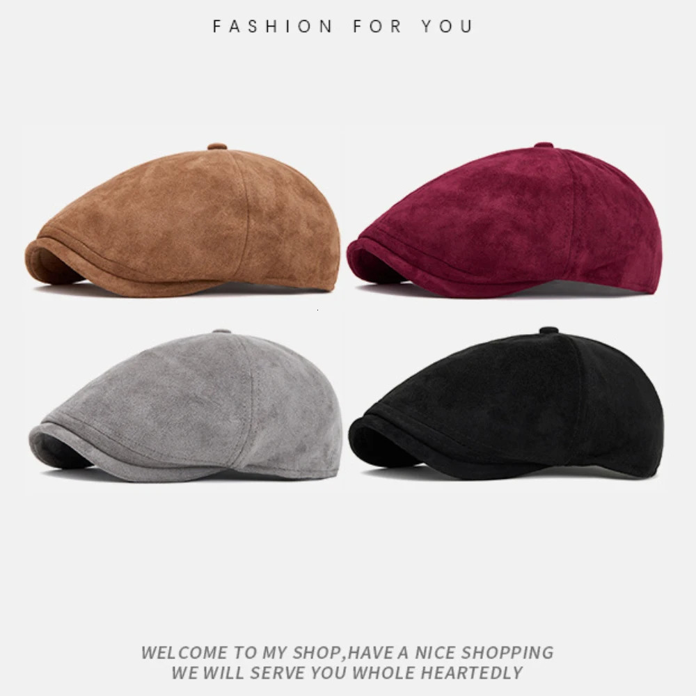 HT4971 Mens Berets Women Autumn Winter Hat Vintage Artist Painter Beret Hat Male Female Ivy Flat Cap Suede Octagonal Beret Caps 260430