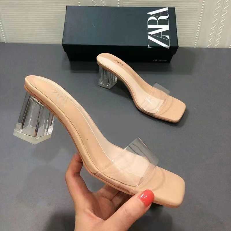 with box Sandals Designer Luxury Classic Summer New Chunky Heel Womens Shoes Square Toe Strap High Heels Women PVC Open Toe Open Heel Glass Heel San
