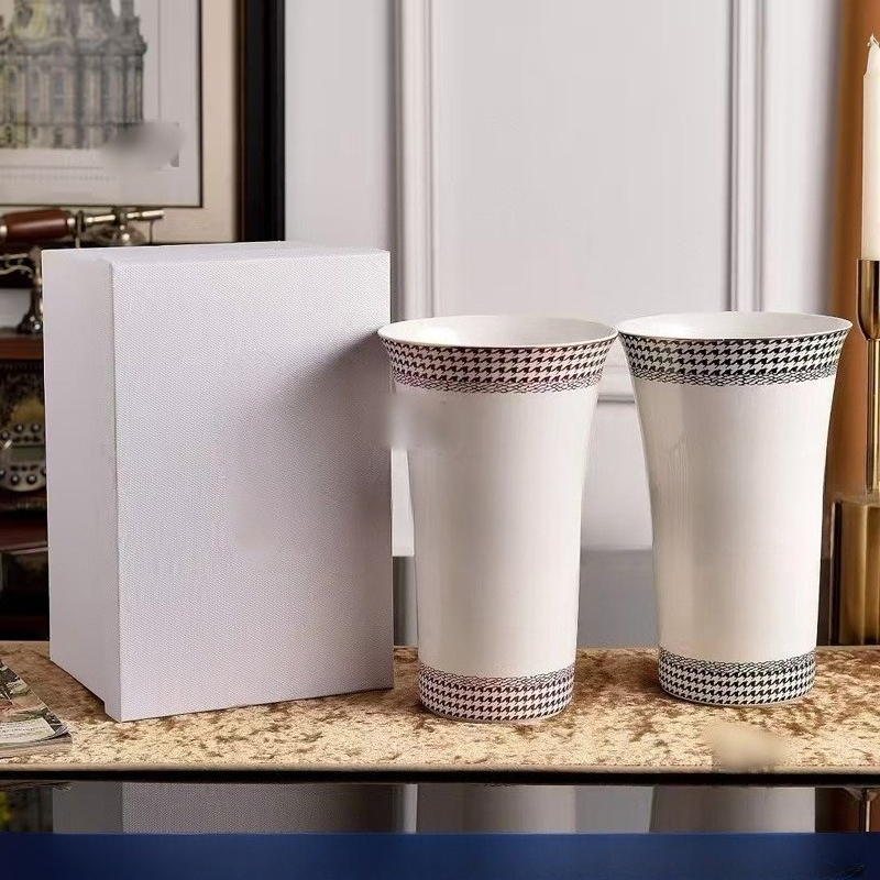 European simple bone china large mouth vase hotel living room desktop flower arrangement wedding housewarming gift-image-1104539742