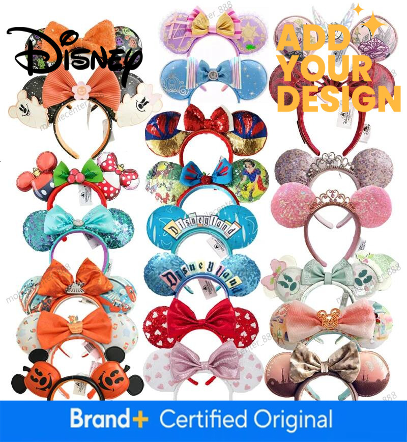 Designer Disney 2026 Mickey Mouse Ears Headband 2025 Cinderella Rapunzel Princess Bow Minnie Ear Headwear For Adult Kids Holiday Hairband Luxury