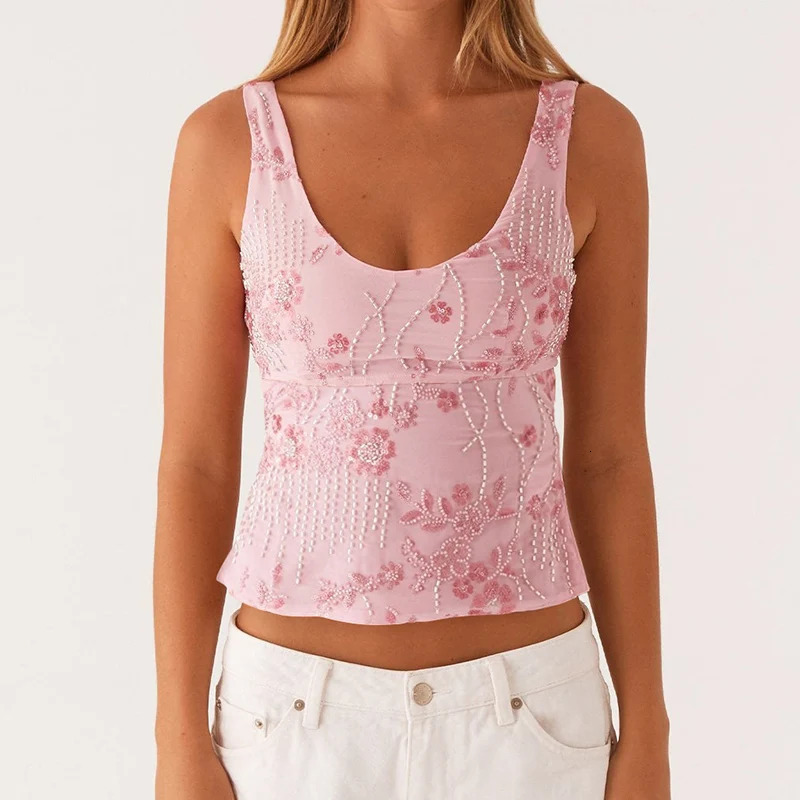 Sequin Sparkly Shiny Sleeveless Shirt Vest Boho Beaded Embellished Tank Tops Women Summer Vacation Y2K Sexy Crop Tops Going Out 260429