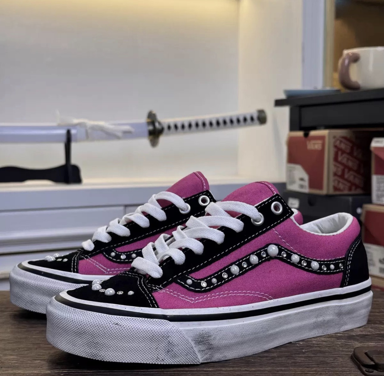 New Men Designer Canvas Sneakers Old Skools With Pearl Decoration Retro Skate Flats Scarpe Plate forme Trainers Women Casual Shoes 55