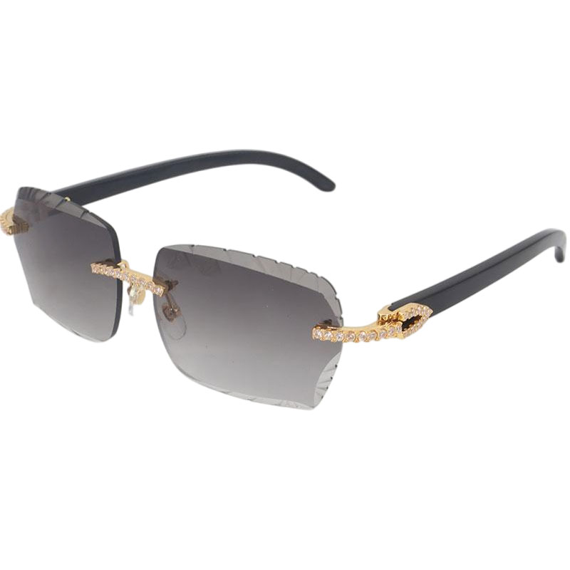 New Designer Diamond Set Original Black Buffalo horn Rimless Sunglasses Rectangle Fashion Popular Women Men Shades Heart Sun Glasses For Female male