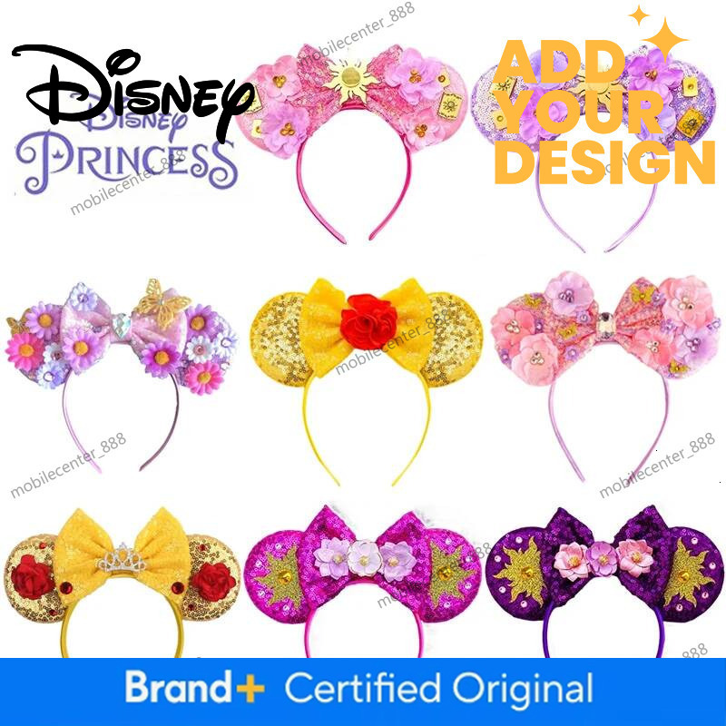 Designer Disney Sun Flower Mickey Mouse Hairband Rapunzel Hair Accessories For Women Ears Headbands Kids Sequins Bow Girl Tangled Headwears Luxury