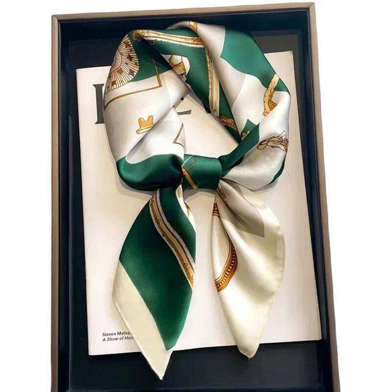 Luxury Design Print Silk Square Scarf Women Soft Satin Horse Hairband Neckerchief Office Hijab Headband Foulard Bag Ribbons Gift 26H0505