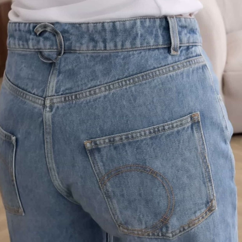 Vintage Women Denim Jeans Pants Designer Wide Leg Low Rise Pants Letters Gold Letter Lock Button Blue Straight Jeans-image-809219728