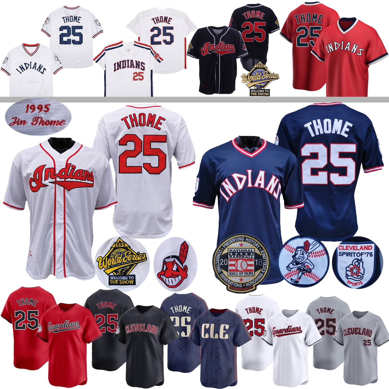 Jim Thome Jersey Vintage 1995 WS Navy White Button Turn Back Red Pull Hall Of Fame Patch Gris Ville Taille S-3XL Adulte