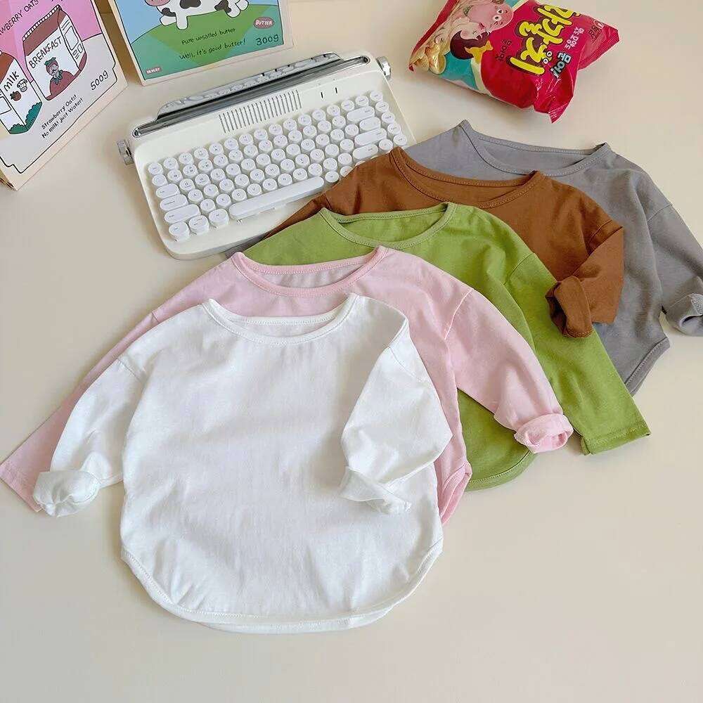 Spring Boy Girl Baby O-neck Solid Bottoming Shirt Children Simple Casual Long Sleeves T-shirt Kid Cotton Tops Infant Unique Tees 26W0505