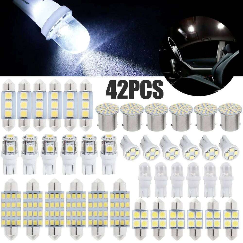 42Pcs T10 5050 Car Lights Bulb Interior Dome Trunk License Plate Reading Lamps Kit White for Bmw E53 E60 E90 LED Lamp