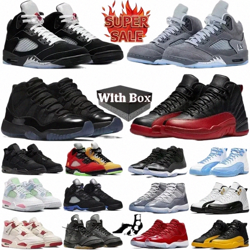 with Box 5 Basketball Shoes 4s 5s 11s 12s Unc Top Mens Womens Fire Red Metallic Reimagined Black Cat 4 SP Infrared Retro Carmine White Cement Grey P