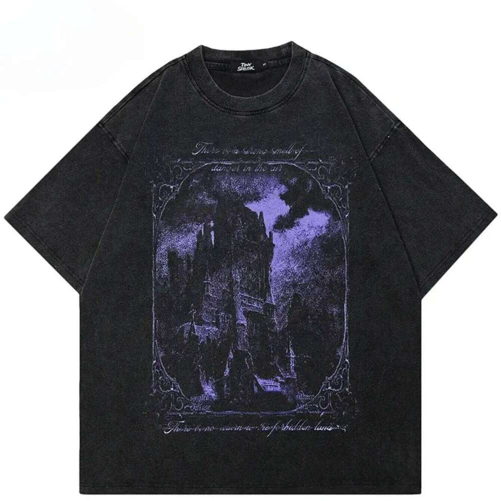 Horror Castle Washed New Arrival Mens Clothes Tee Shirt Homme Graphic T-Shirts Tshirt for Men Ropa Hombre 26L0505