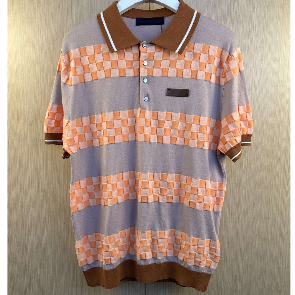 Designer Men's Polo shirt Spring-Summer New Letter Badge Color-Blocked Checkered Jacquard Knitted Short-Sleeve Casual Fashion Polo Shirt 903e