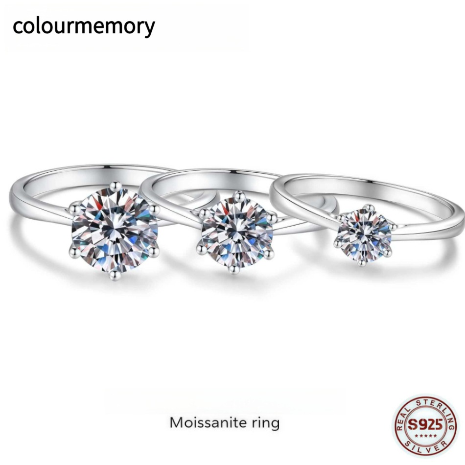 Classic 6-Prong Moissanite Engagement Ring 2ct D Color VVS1 S925 Silver Rhodium Plated Wedding Band for Women-image-1104646625