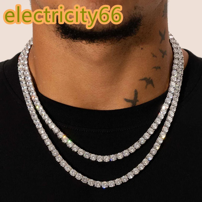 Factory Wholesale Custom 65mm Moissanite Tennis Chain Necklace S925 Silver 18K White Gold Plated Iced Out Hip Hop Jewelry