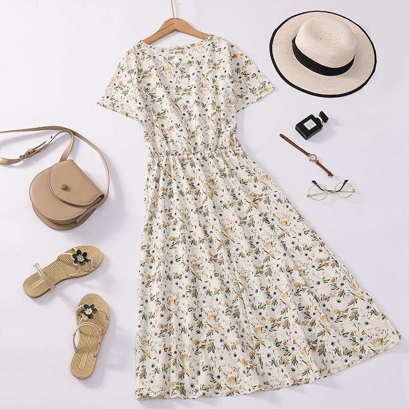 Luxury Mother's For Middle-Aged Elderly Women, Floral Print Summer Dress, New Niche High-End Style, Waist-Cinching, Slimming, Elegant And Sweet