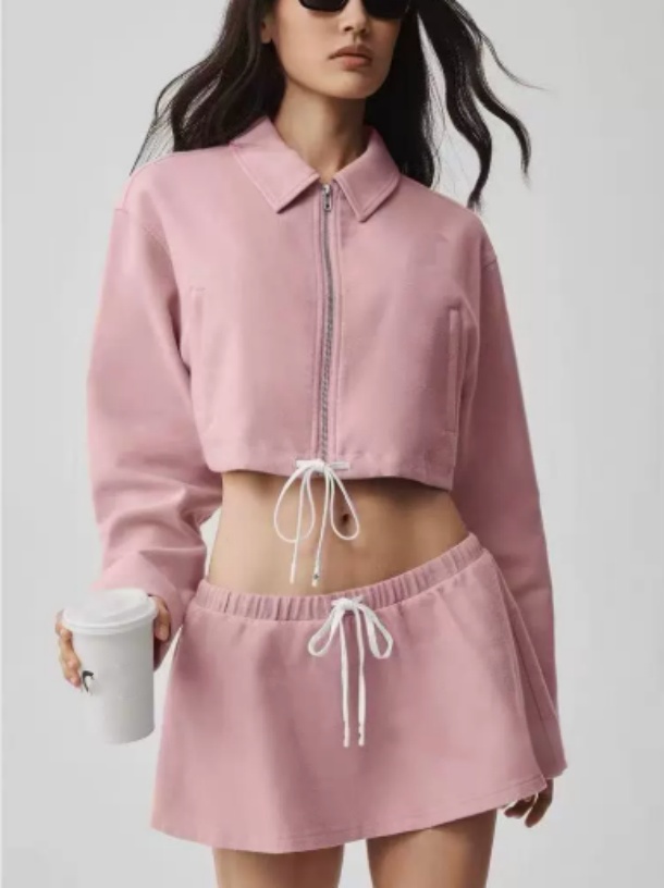 Miu Style 2-Piece Cropped Coach Jacket Drawstring Skirt Set Women Streetwear Tracksuit Street-to-Studio A-line Drawstring Skirt Athleisure Skirt-image-969598328