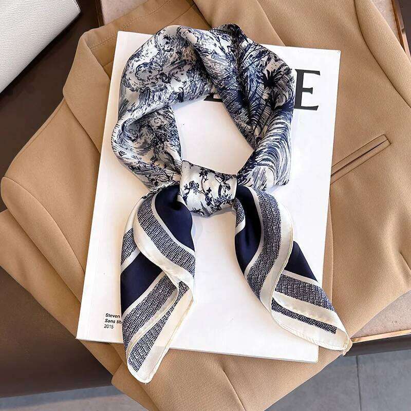Luxury Floral Print Silk Square Scarf Women Soft Satin Kerchief Hairband Neckerchief Head Hijab Lady Headband Foulard Bag Ribbon 26H0505