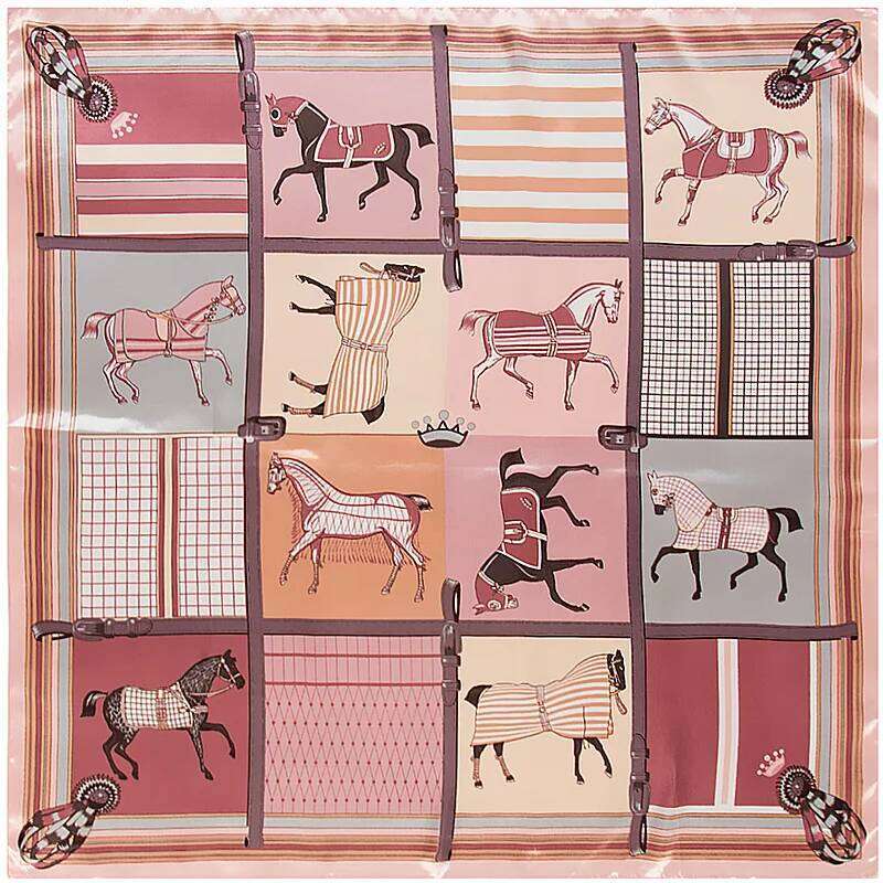 Women Scarf Luxury Brand Horse Carriage Print Hijab Silk Satin Shawl Foulard Square Head Scarves Wraps For Ladies 90x90CM 26H0505