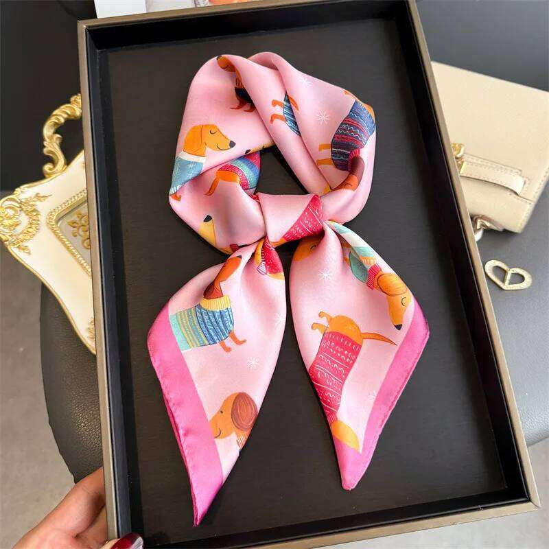 Cute Dog Print Square Silk Scarf for Women Hijab Hair Bands Neckerchief Female Satin Shawl Ribbon Headband Fashion Wraps Bandana 26L0505