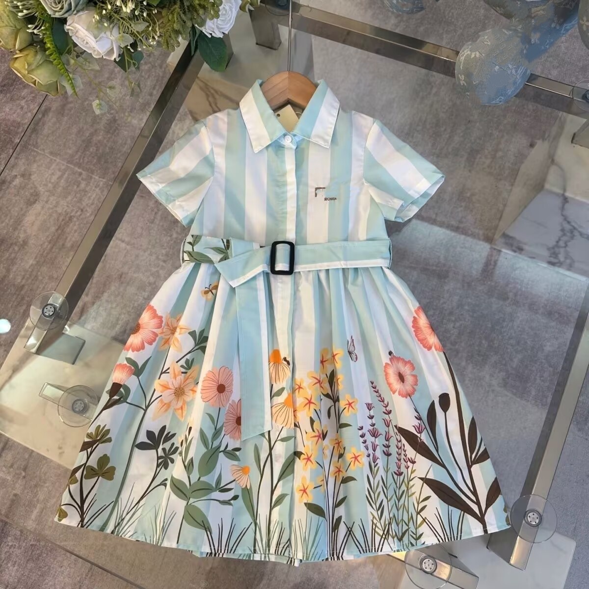 Brand Kids Girls Floral Letter Pleated Dresses Babies Designer Princess Tulle Lace Childrens Luxury Cotton Beach Dress Skirts Baby Clothes size 90cm