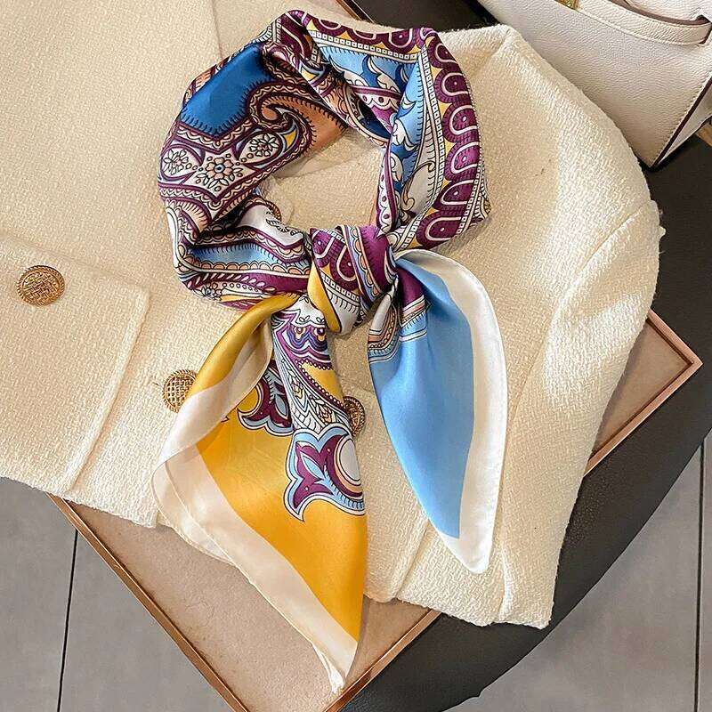 Blue Fashion Print 70*70cm Silk Square Scarf Women Soft Satin Hairband Neckerchief Tie Female Headband Foulard Bag Ribbon 26Li0505