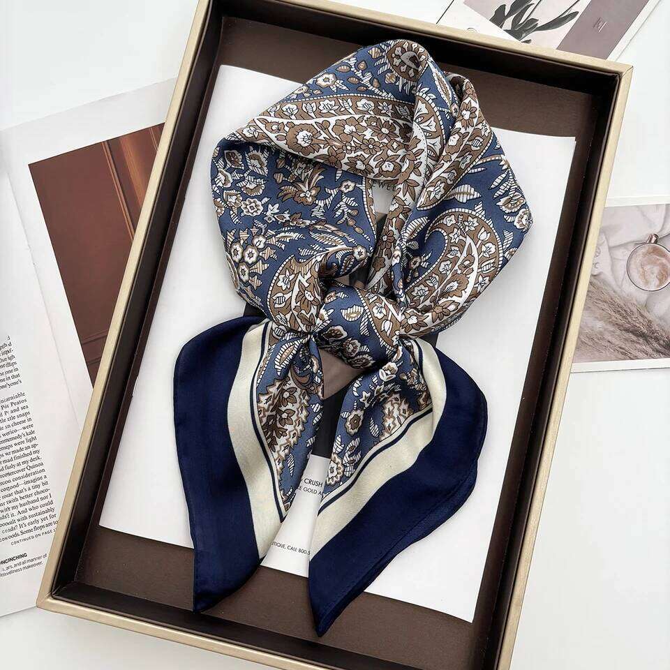Luxury Design 70cm Satin Square Print Scarf Women Scarves Bandana Hijab Neckerchief Shawl Kerchief Hair Band Foulard Lady 26Li0505