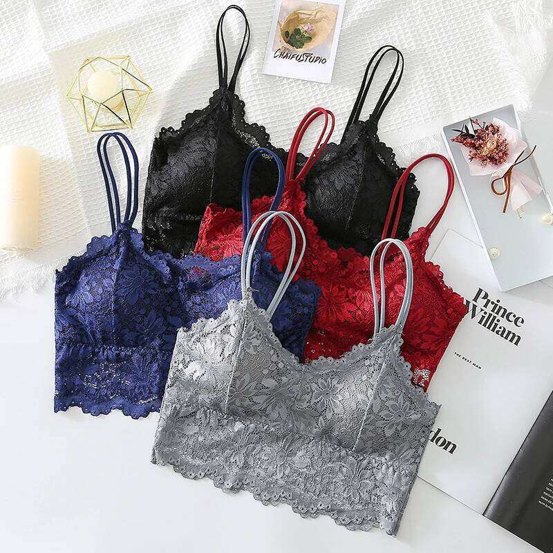 Women's Sexy Lace Bras Top Comfortable Bralette Solid Color Underwear Vest Female Hollow Out Wireless Lingerie Seamless Bra
