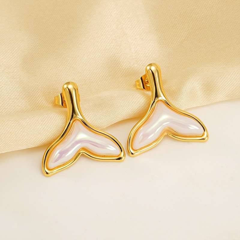 Mermaid Tail Stud Earrings for Women 18K Gold Plated Dainty Stud Earrings with CZ Simple Minimalist Stud Earrings Jewelry for Her