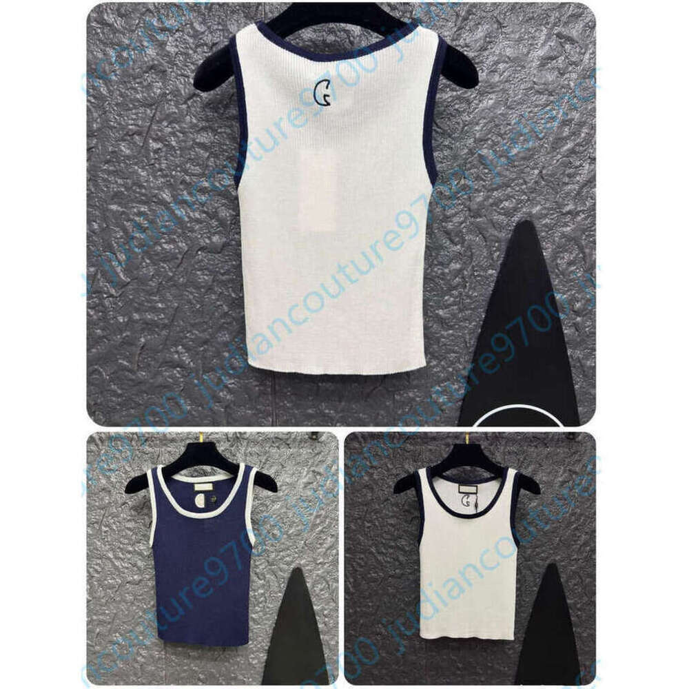 Tank Top Ribbed Knit Clothes Women Designer Contrast Trim Round neck Vest Crop Top Fitted Casual Basic Tee With Embroidered Brand Logo Summer Outfit