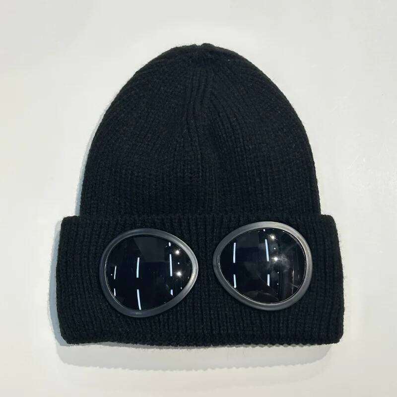 Autumn winter men's and women's windproof glasses, thickened skiing knitted wool hat, outdoor warm ear protection cold hat