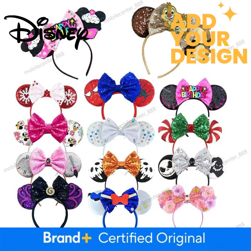 Designer Disney Mickey Mouse Ears Headband Beautiful Sequins Bow Hairband Women Birthday Gift Girls Kids Party Hair Accessorie Luxury