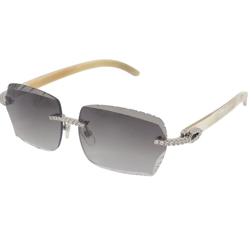 New Designer Diamond Set Original White horn Rimless Sunglasses Rectangle Fashion Popular Women Men Shades Square Sun Glasses For Female male Summer