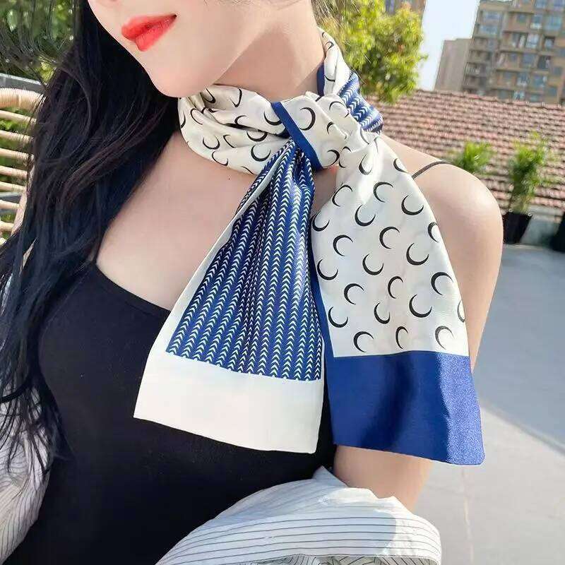 Luxury Women Elegant Boho-Chic Print Scarf Headband Neckerchief Foulard Female Hair Scarfs Neck Tie Skinny Scarves Soft Satin 26Li0505