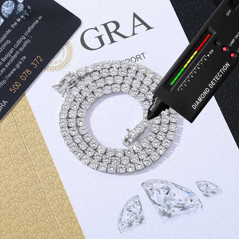 Moissanite Tennis Chain Necklace Bracelet S925 925 Sterling Silver GRA VVS D Color 14K 18K Gold Plated Wholesale Customization