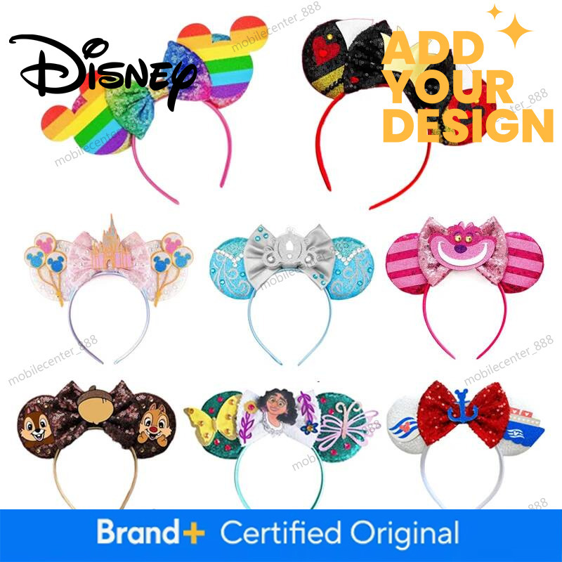 Designer Disney 2025 New Mickey Mouse Ear Headband Sequin Bows Girl Adult Kids Halloween Party Cosplay Hair Accessories Princess Hairband Luxury