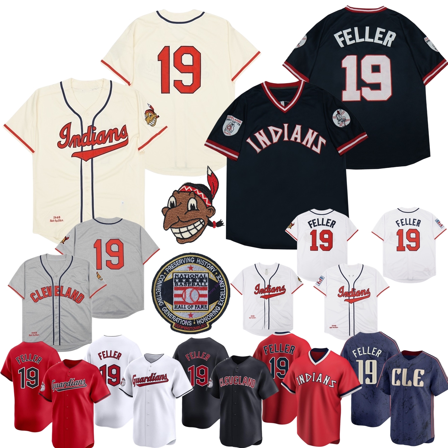 Bob Feller Jersey Vintage 1948 Blanc Coperstown Crème Gris Marine Rouge Crème City Pull Hall Of Fame Patch Tous Cousu Taille S-3XL