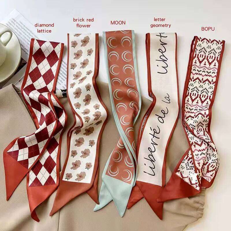 Ribbon Fashion Korean Floral Print Silk Satin Scarf Long Bow Bandana Bag Ponytail Holder Women Girls Head Hair Accessories 26H0505