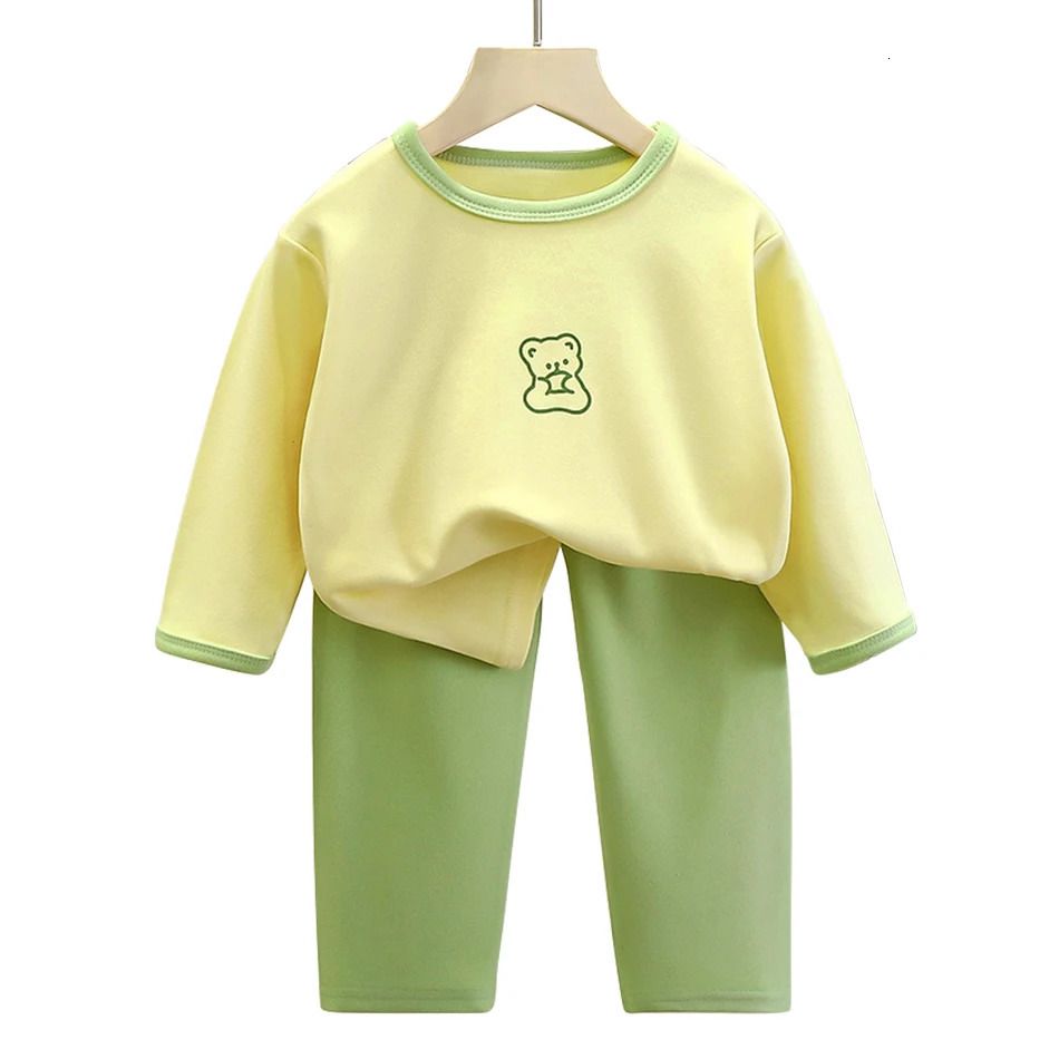 k1561 Boys Girls Warm Lined Children Sleepwear Autumn Winter Soft Fleece Pajamas Set Kids Comfortable and Cozy Homewear Outfit Clothes
