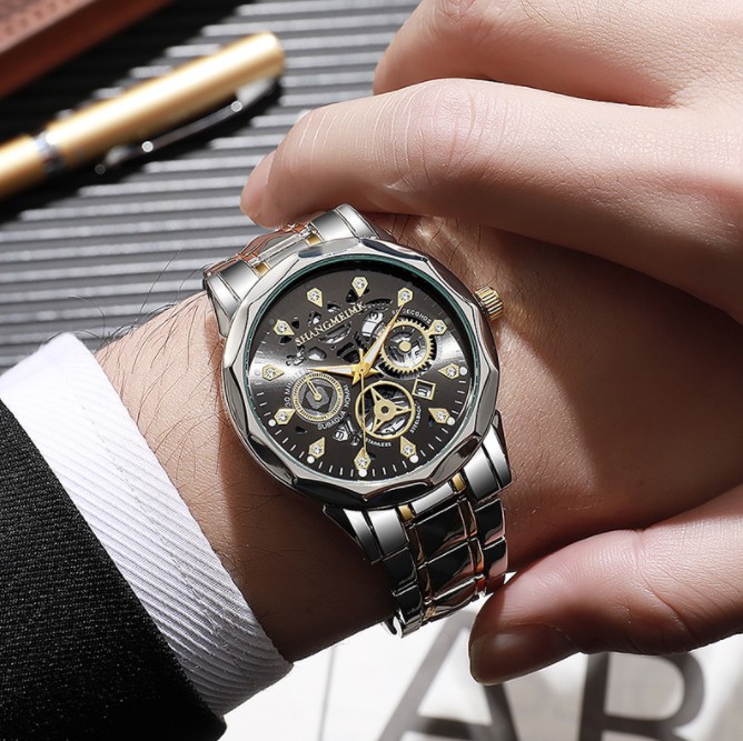 2026 HG LUXU Shangmei Brand Trendy Fashion Waterproof Glow-in-the-Dark Business Fully Automatic Quartz Engraved Hollow Men's Watch